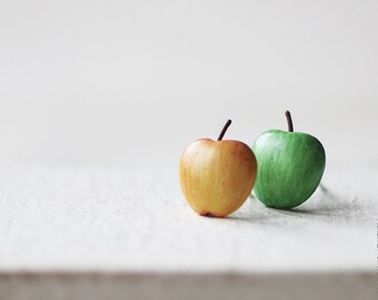 Autumn Apples Stud Earrings - Small Ear Studs - Earrings Post - Food Jewelry - Vegan Earrings - Fruit Earrings - Autumn Jewelry
