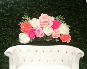 Giant paper flower display. Wedding flower backdrop. Garden party flower wall. Alice in Wonderland props. Nursery wall flower