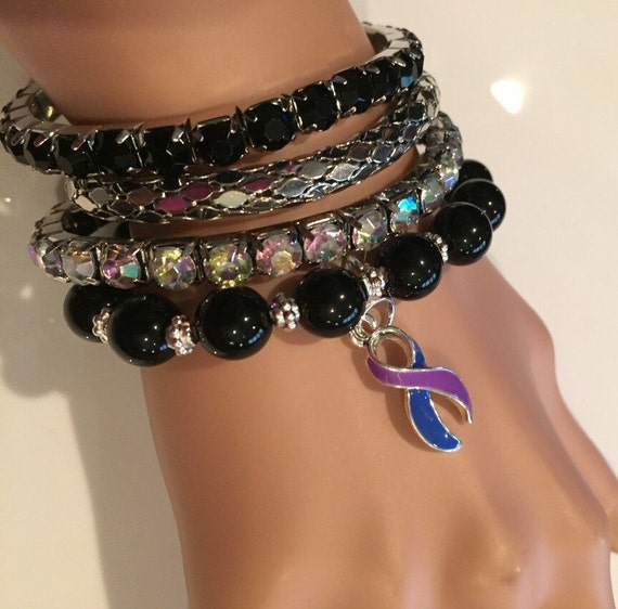 Rheumatoid Arthritis Awareness / Stack of Bracelets / Blue and