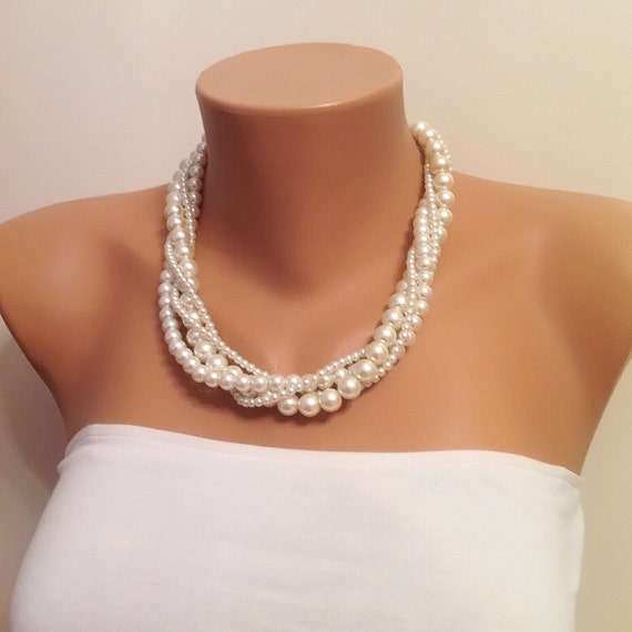 25 SALEWhite or Ivory Pearl Twisted by NalansJewellery on Etsy