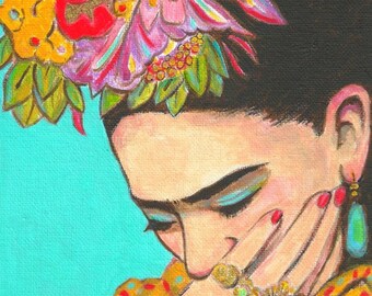 50% Off Sale FRIDA KAHLO Print Mexican Folk Art Mexico Painting Frida Thinks Poster Home Decor Wall Art Picturec