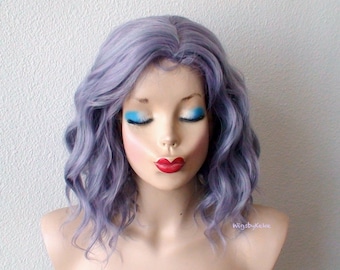 Pastel wig. Dark Lavender Gray hair wig. Short Beach wave hairstyle wig. Durable heat friendly synthetic wig for daily use or Cosplay