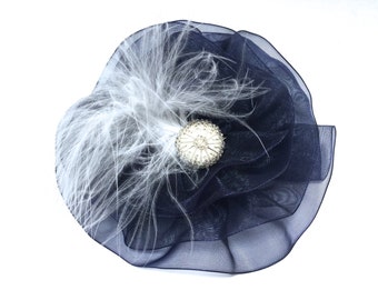 Navy Magnetic Brooch, Large Navy Flower, Navy Blue Brooch, Magnetic Jewelry