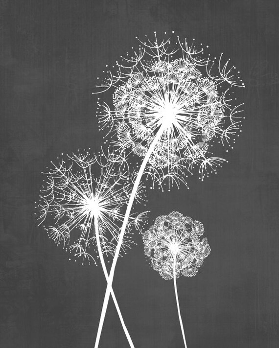 Dandelion Wall Art Prints Charcoal Grey Flower Art Living