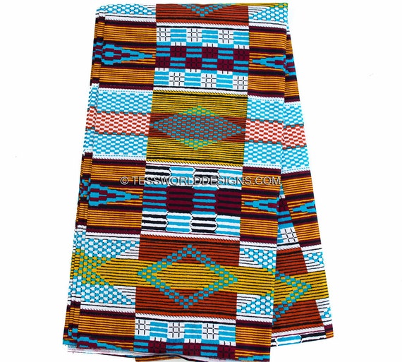 Multi colored Kente Cloth Print by the Yard/Fabric From