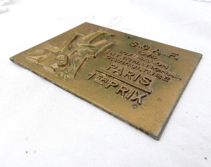 Vintage French Metal Plaque from the Paris Competition for Poultry Breeding 1st Prize, Wall Hanging, Retro Sign, Chicken Variety, Farmyard