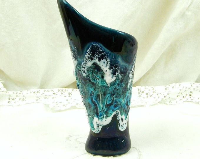 Vintage French Vallauris Dark Turquoise Blue and White Lava Vase Ecume de Mer / MidCentury / Retro Home Interior / European / Hipster /1960 Vintage French Vallauris Dark Turquoise Blue and White Lava Vase Ecume de Mer / MidCentury / Retro Home Interior / European / Hipster /1960