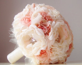 Fabric Wedding Bouquet, Brooch Bouquet, Vintage Bridal Bouquet, Vintage Wedding, Fabric Flower Bouquet - this is a 50% DEPOSIT ONLY
