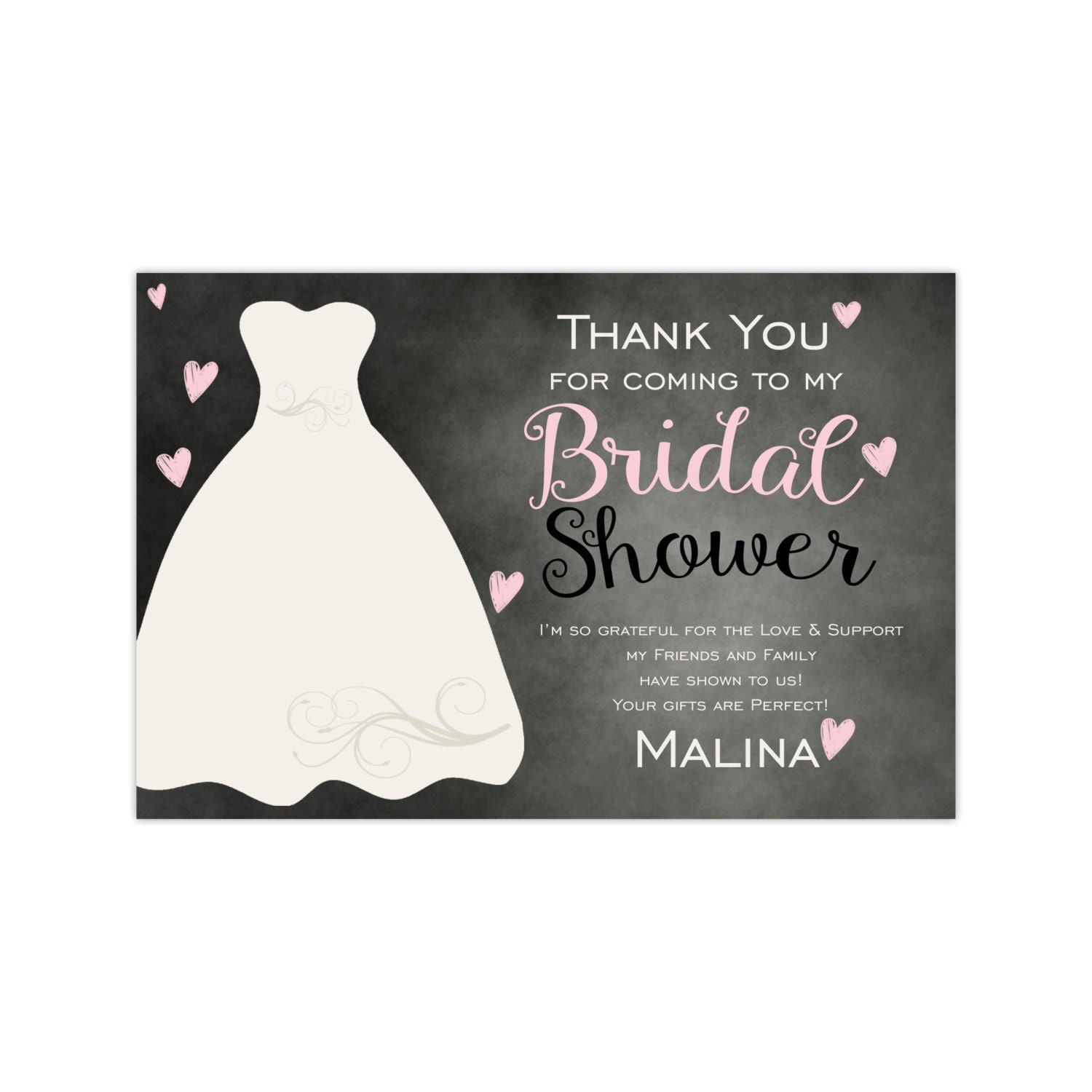 Bridal Shower Thank You Card Pink Chalkboard Invitation
