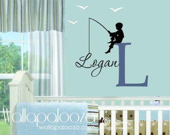 Fishing Wall Decal - Boys Name Wall Decal - Children Wall Decals - Personalized Name Wall Art - Fishing - Nursery wall decal - wall decor