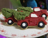 Bringing Home the Tree, Christmas Cookies, Truck and Tree Cookies, Fondant Icing