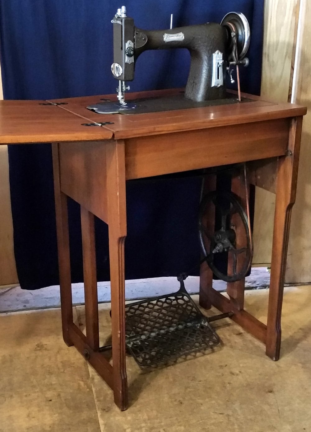 Restored White/Domestic Vintage Treadle Sewing Machine by