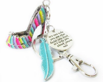 Gift for Mom, Quote Keychain, Feather Keychain, Car Accessories, Bling Keychain, Stiletto Keychain, Inspirational Gift, Gift for Girlfriend