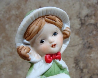 1978 Merri-Bells Jasco Christmas Girl With White Kitten At Skirt Figurine Bell Form