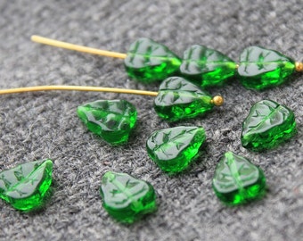 Czech Glass Leaf Beads 25 Pcs 8х10 mm, Czech Glass Beads, Czech Glass, Green Leaf Beads, Green Leaves Beads, Pressed Glass Leaf, Czech Beads