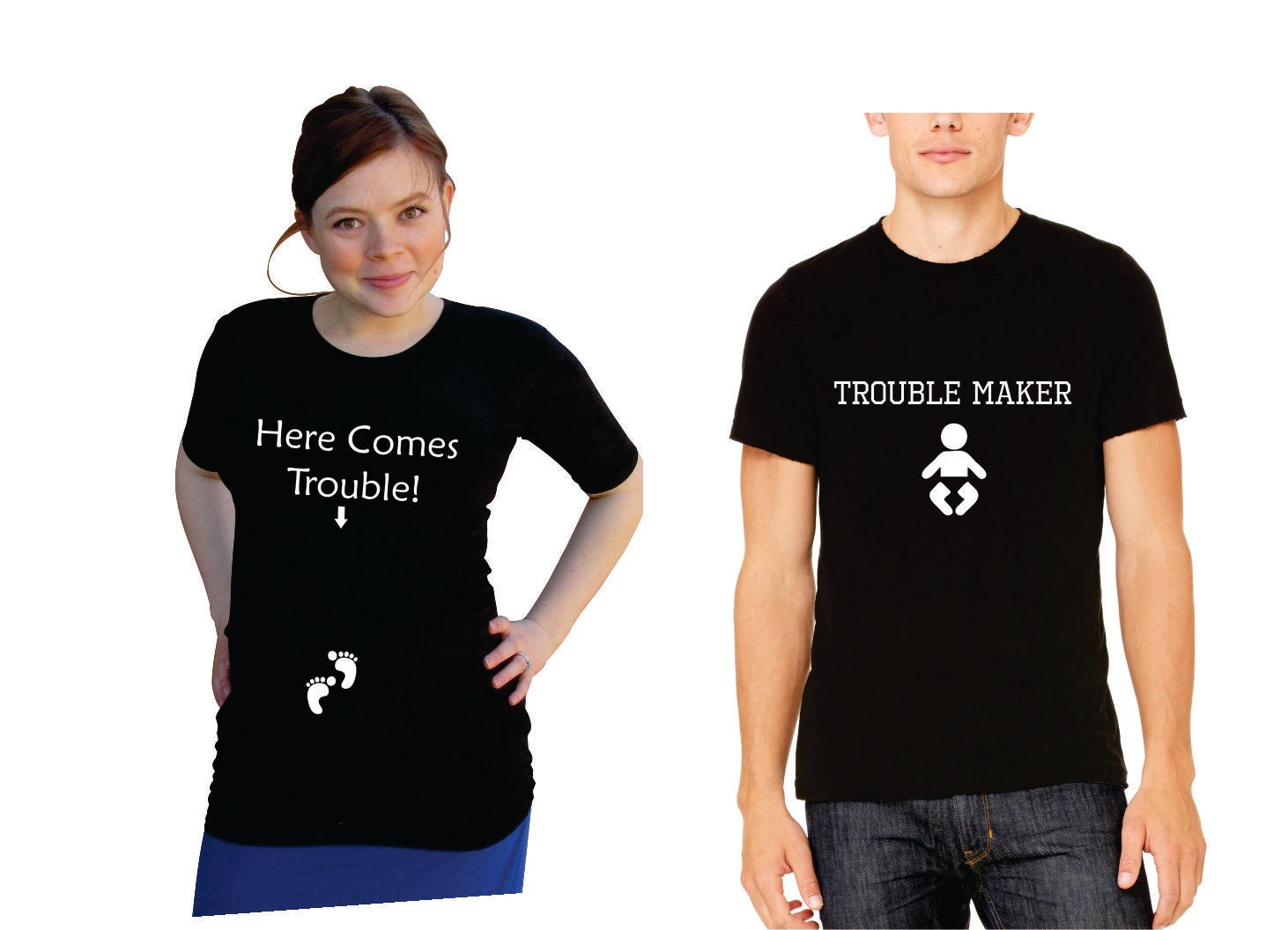 Cute expecting Mom & Dad shirts set. Funny Here Comes