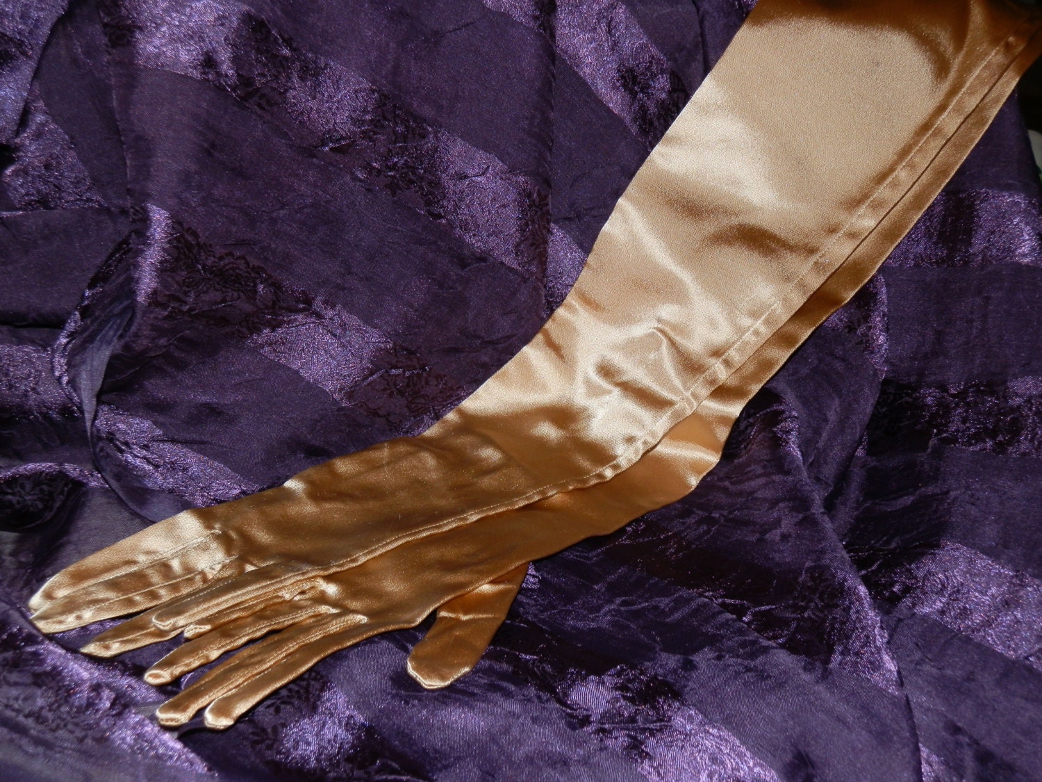 Vintage Gold Satiny Evening Gloves Western Germany 1960s