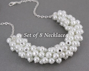 Items similar to White Pearl Cluster Necklace, Cluster Necklace, Beaded ...