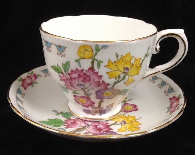 Tuscan Vintage Teacup Saucer Set, Bone China English Floral Cup Saucer, Gift For Her, Gift For Christmas