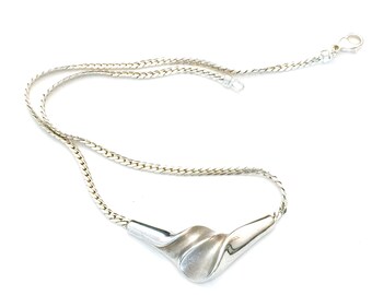 Modernist Danish Sterling Silver Necklace, Dramatic Center Piece Pendant, Hallmarked 925 GIFA, Hand Crafted