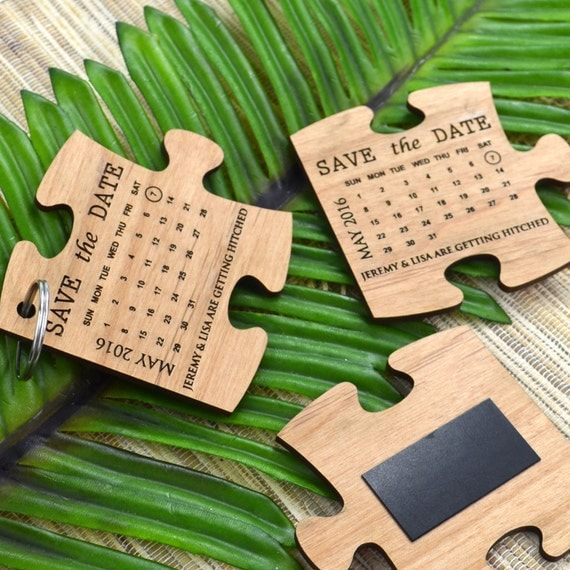 30 x Engraved Wooden Puzzle Save The Date Wedding