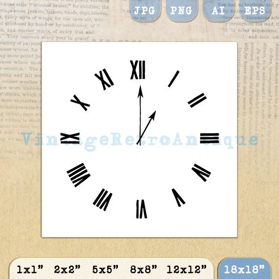 Clock Face with Hands Printable Graphic by VintageRetroAntique