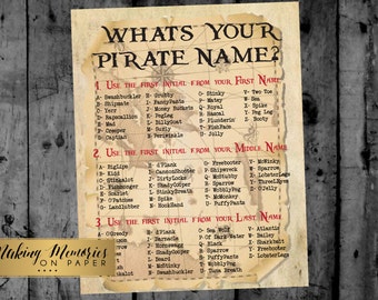 What is your Pirate Name INSTANT DOWNLOAD - Pirate Printable - Pirate Name Printable - Pirate Party Decor - Pirate Birthday Party