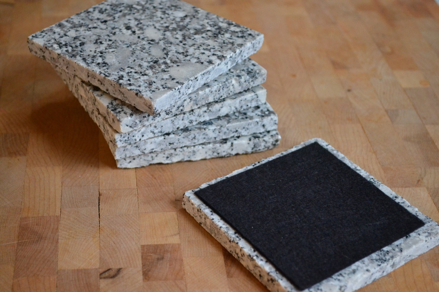Granite Coaster Set Maine Black and White Granite Set of 6
