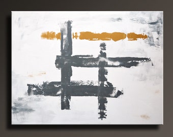 Large ABSTRACT PAINTING White Gray Gold Painting Original Canvas Art Contemporary Modern Art 48x36 wall decor - Unstretched - 31W
