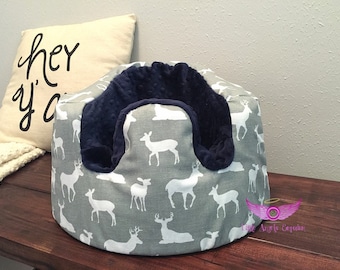 Premier Prints Grey Deer and Navy Minky Silhouette Bumbo Cover
