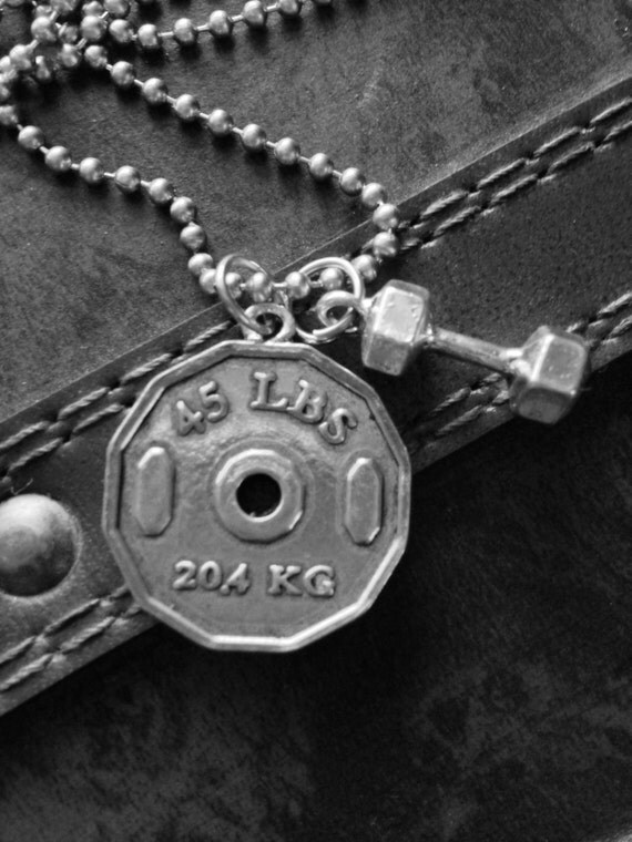 Items similar to Mens Weight Plate Necklace 45 lb. Fitness Pendant