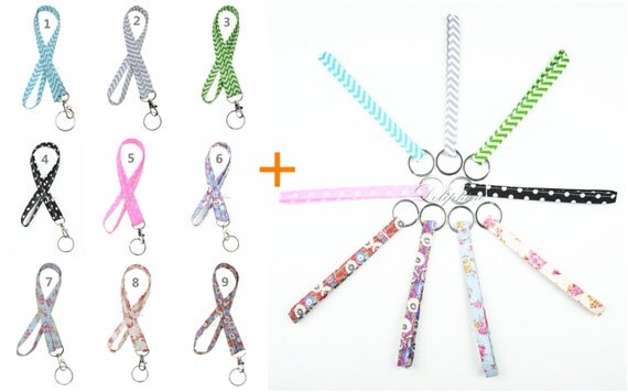 Narrow Fabric Doliphine Lanyard + matching Wristlet Key Fob Key Chain