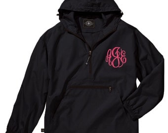 Monogram Rain Jacket Preppy Windbreaker Pack N Go Monogram Pullover Hooded Rain Coat Monogram Raincoat Monogram Quarter Zip Black