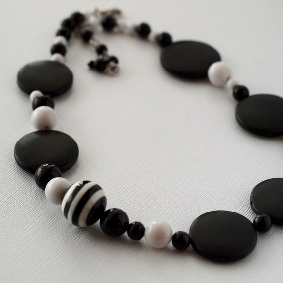 Black Jade and white bead necklace by LunicaDesignJewelry on Etsy