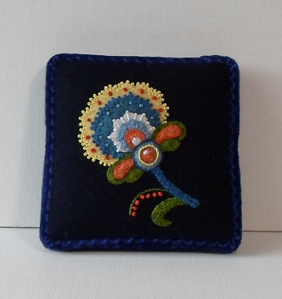 Handmade Needle Cushion Felted Wool Multi Colored Blossom Pin Cushion
