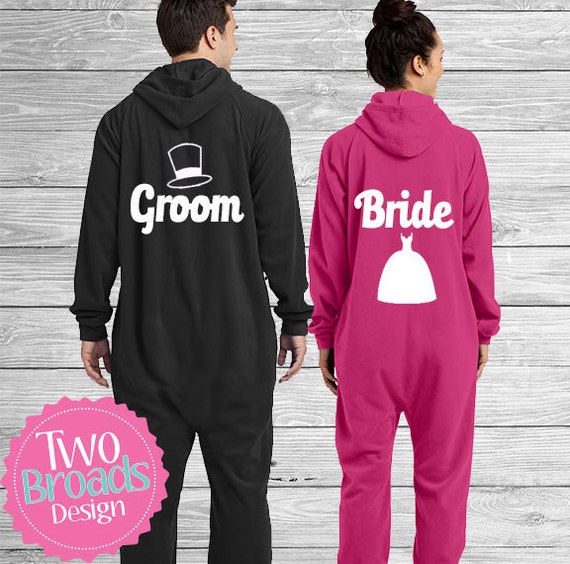 adult footie pajamas Set of 2 Bride and Groom Onesies adult