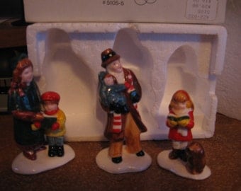 Snow Village, Dept. 56, Caroling Family, set of 3 pieces, hand painted, collectible, vintage