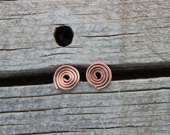 Copper Stud Earrings, Geometric Spiral Design, Nature Inspired, Natural, Organic, Minimalist, Small
