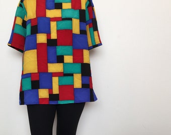 Vtg color block print top