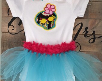 Blue Sugar skull appliqué embroidered bodysuit tutu party outfit, Day of the Dead baby girl clothes, Dia de los Muertos baby girl clothing