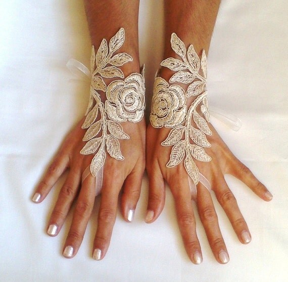 cappuccino Wedding gloves free ship happiness rose bridal gloves fingerless lace gloves cappuccino gloves french lace gloves free ship