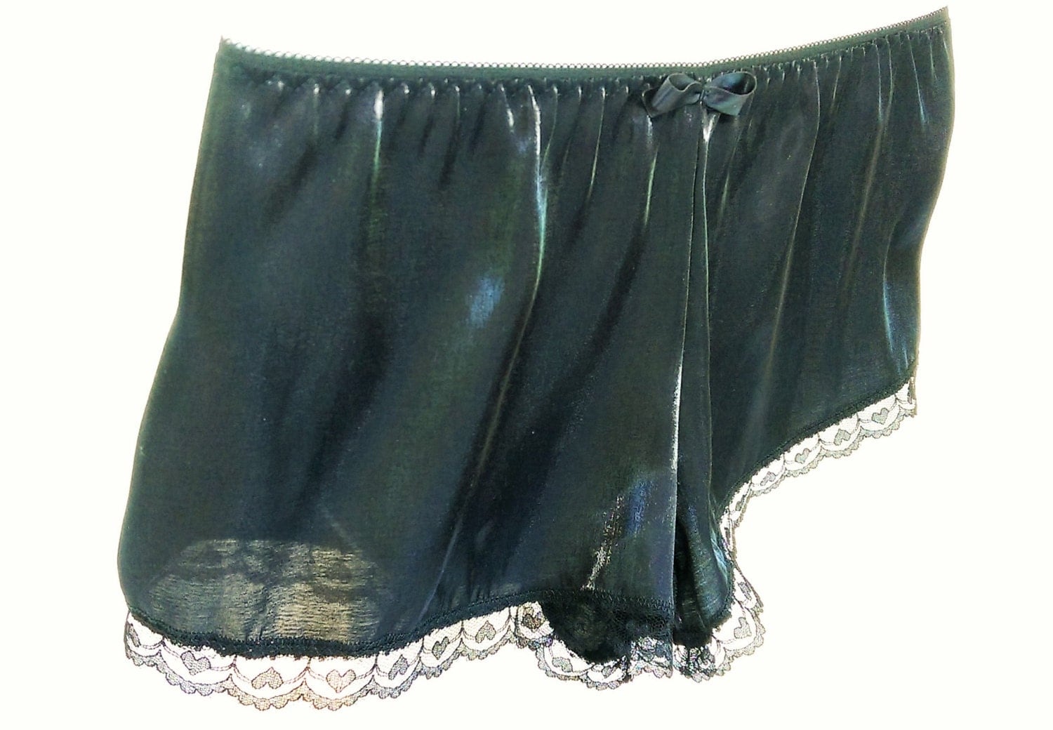 Sexy Silky Shorts Black Heart Lace Tap Pants by cupidscloset