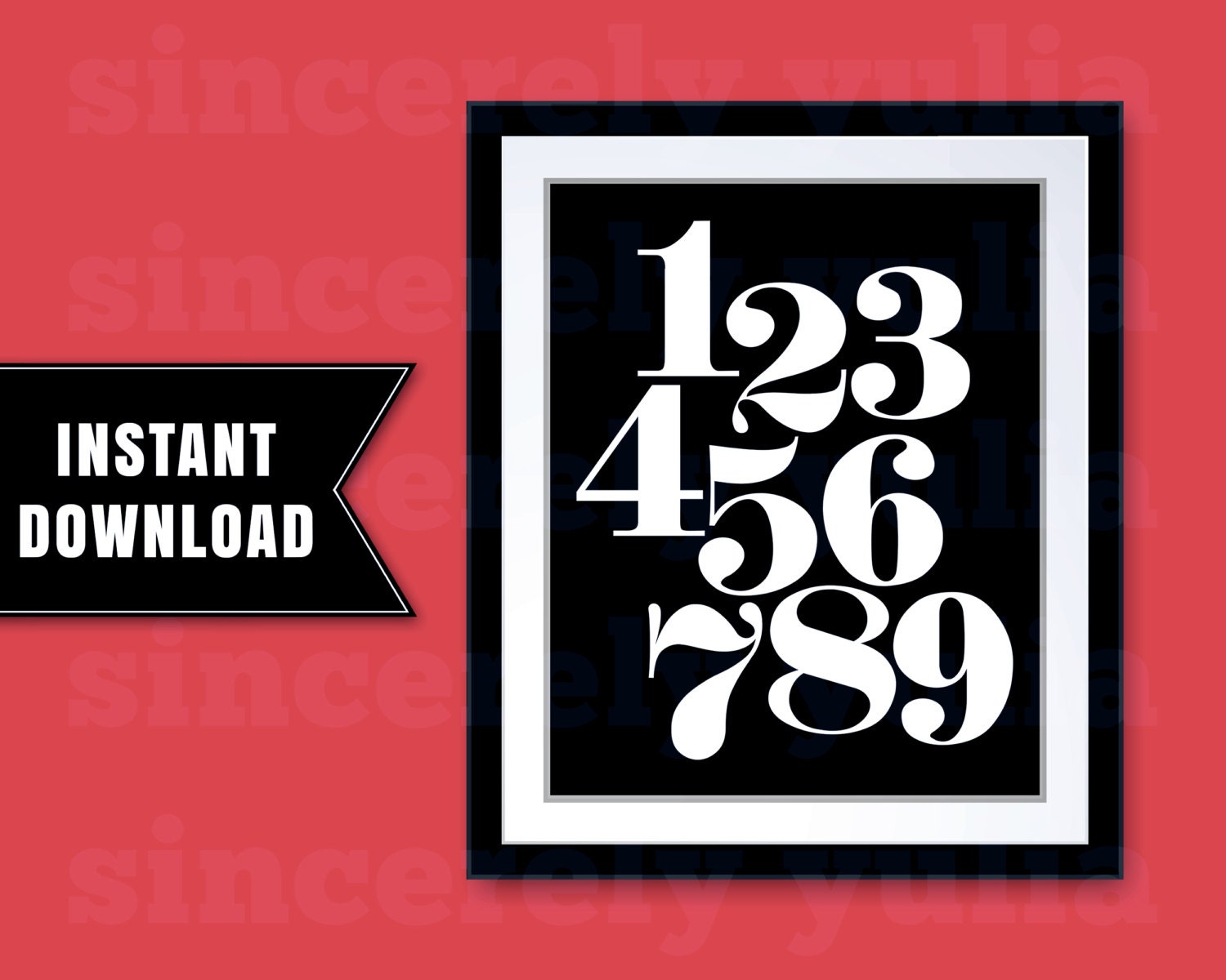 NUMBERS 123456789 Printable Wall Art. Numbers Wall Art.