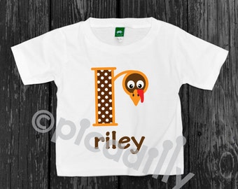 Boys Thanksgiving SHIRT with TURKEY MONOGRAM for Toddler Boy or Baby Boy Turkey Day Personalized Thanksgiving Shirt