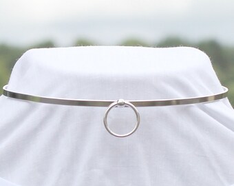 Collar Open Back BDSM/Fashion Submissive Day Collar-Sterling Silver-Silver O Ring -Unisex-Handmade