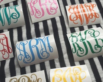 FLASH SALE 3" MONOGRAM decal vinyl monogram decal vine decal circle decal preppy monogram decal bow decal bridal decal teacher gift