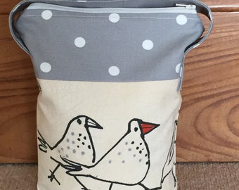 Door Stop, Fabric doorstop, lined door stopper, handmade door stop, funky chickens, grey spot
