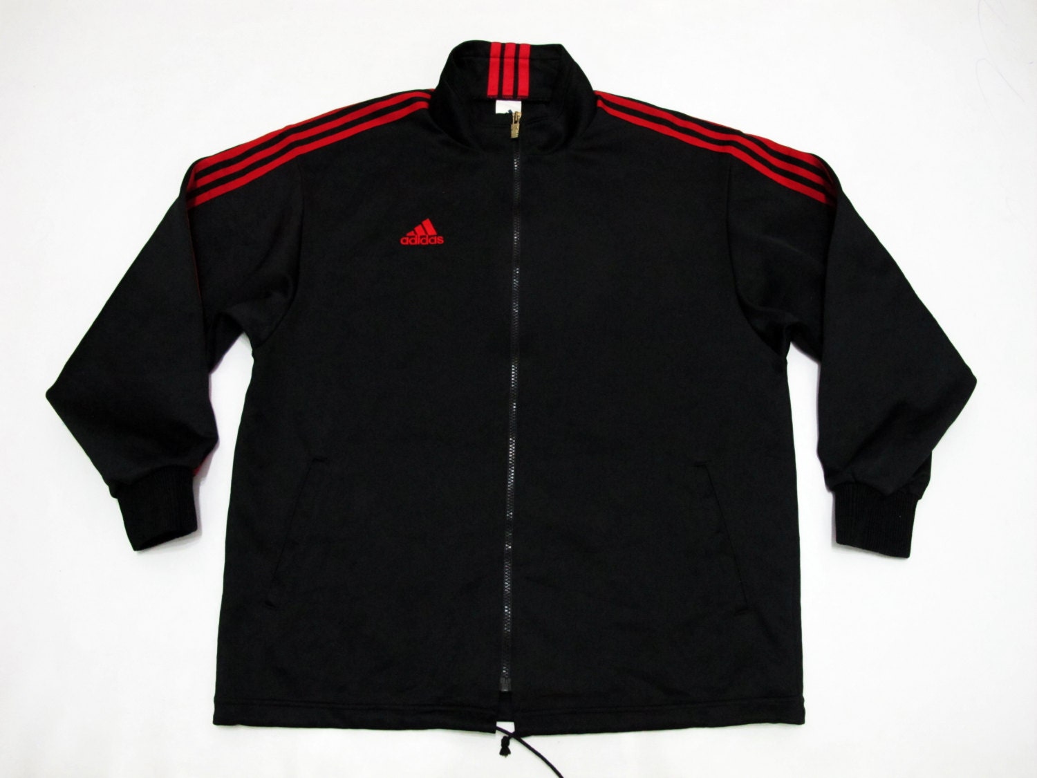 ADIDAS Jacket Red Stripe Black Jaspo Large Medium Descente