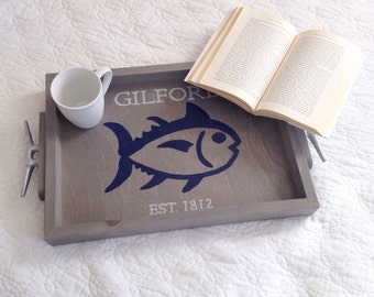 Personalized Wooden Tray - fish wooden tray, nautical wedding gift, fishing decor, personalized lake house decor, fishing gift