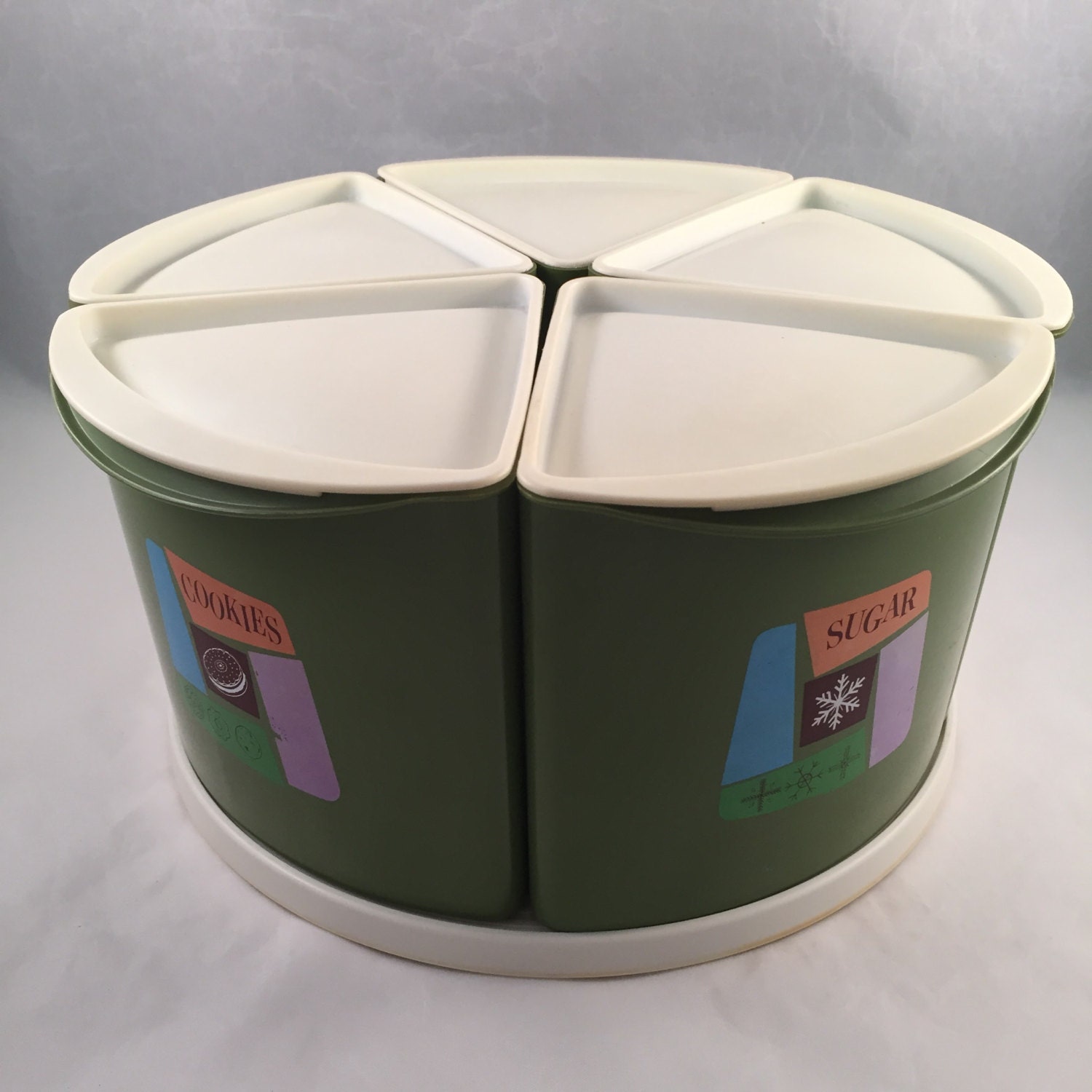 Retro 1970's Carousel Lazy Susan Canister Set 5 Flour